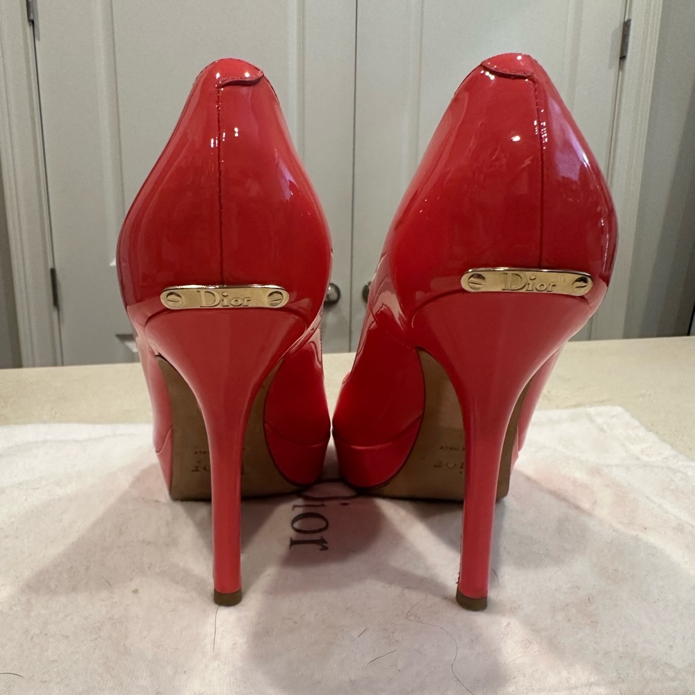 Dior Pink and Red Heels Peep Toe - Picture 2 of 12